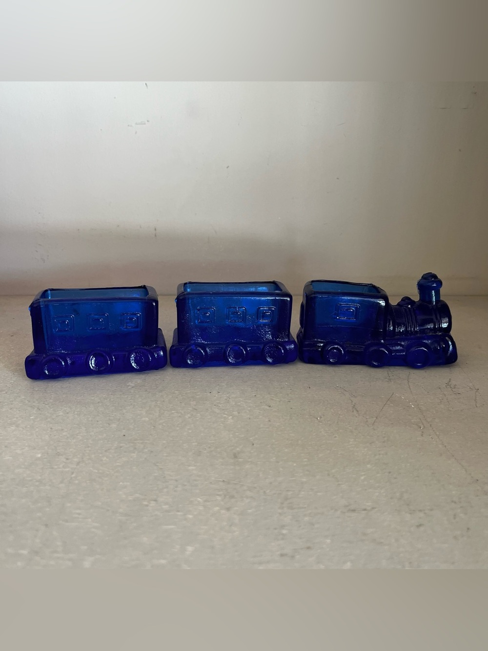 Cobalt Blue Glass Train Car Decorative Accent Set